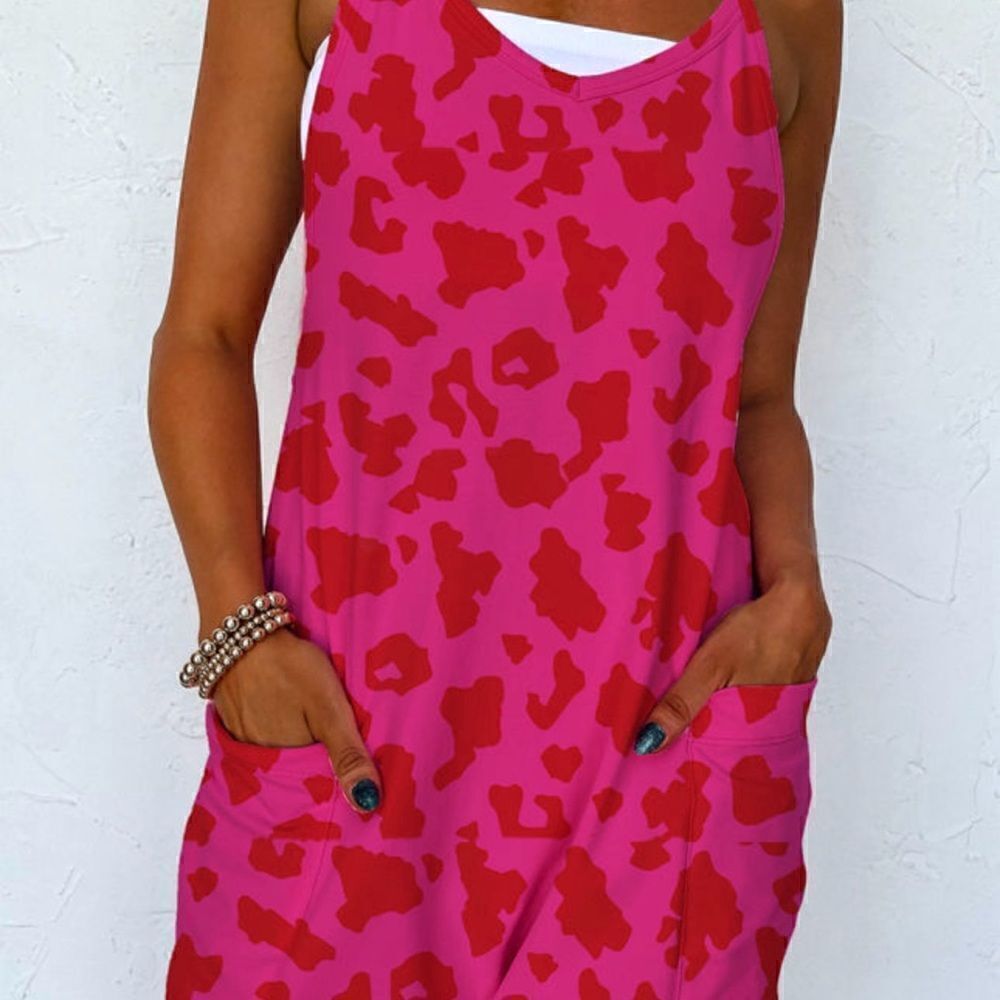 Pink and Red Leopard Print Romper - Picture 4 of 4